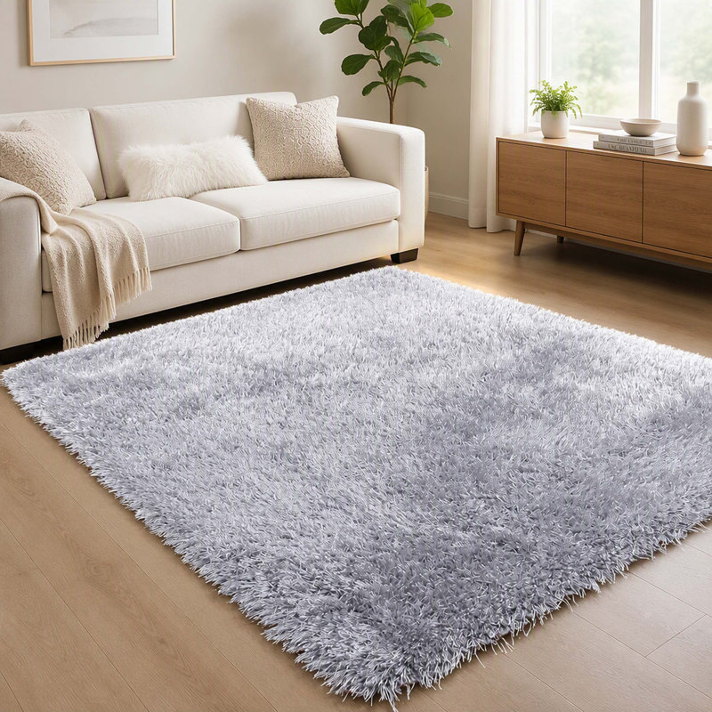 Tapis gris moelleux de qualité supérieure de 7,5 po x 9,5 pi avec tapis moelleux moderne mesurant 89 x 113 po