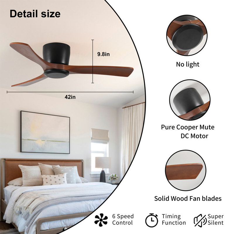 Ventilateur de plafond 42 pouces sans lumière avec télécommande