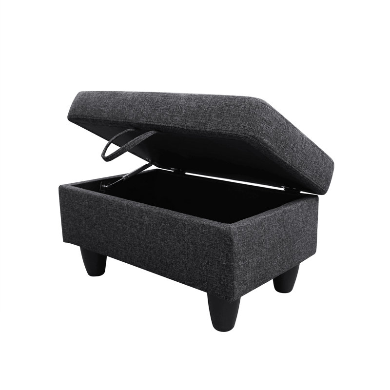 Canapé modulaire rembourré réversible avec repose-pieds, Lin gris noir, Orienté à droite