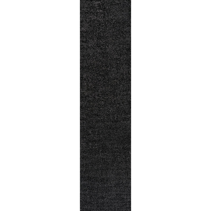 Asaldis Solid Low-Pile Black Rug, Runner 2' x 8'