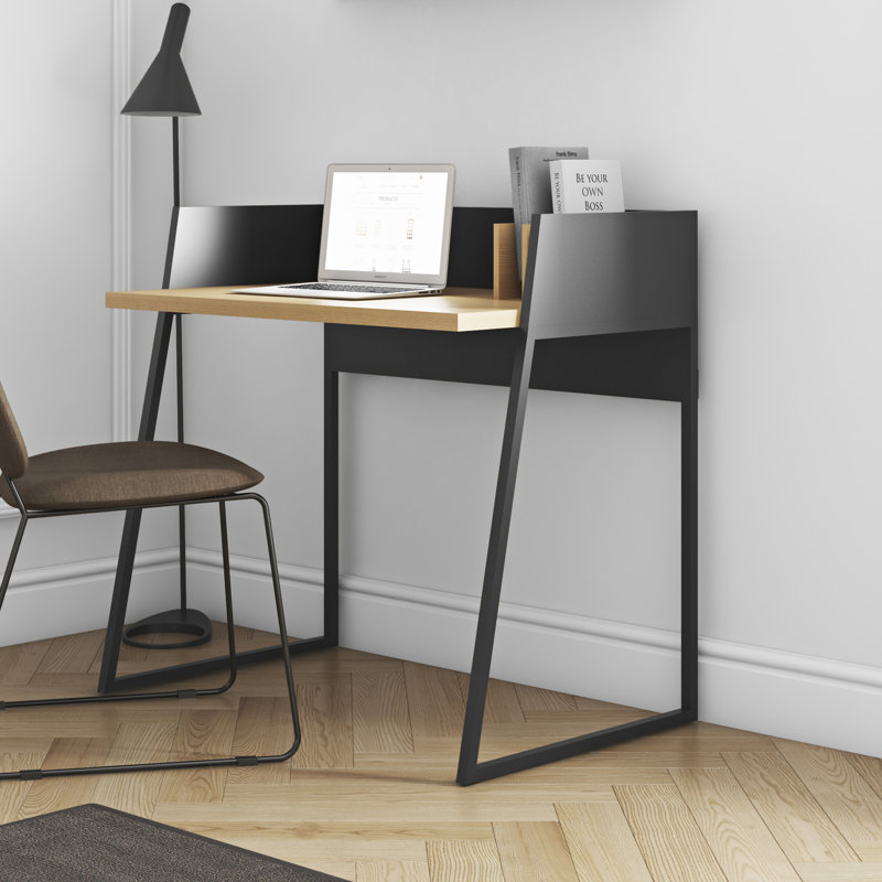 Zac Writing Desk, Pure Black Matte with Oak Veneer