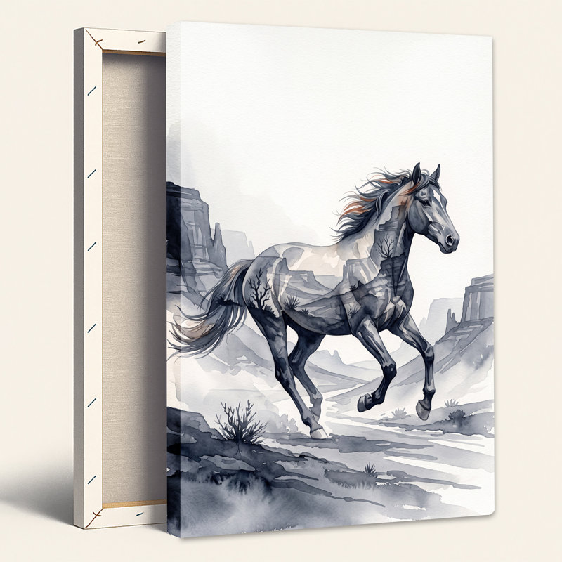 Art cheval sur toile, paysage de désert, H 36 po x l 24 po