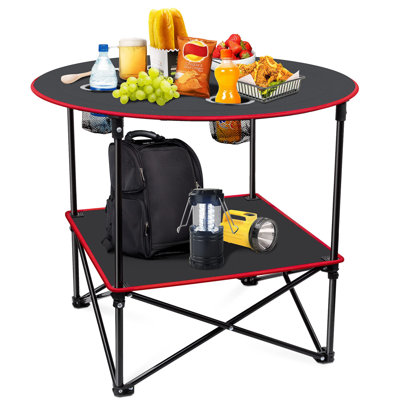 Table de camping portable Tables de pique-nique pliantes Table de plage légère en toile imperméable pour l'extérieur avec 4 porte-gobelets et sacs de transport