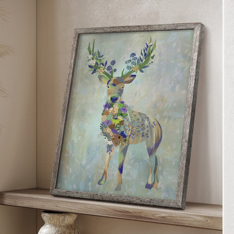 Fantastic Florals Deer, reproduction encadrée complète - bois massif, H 15 po x l 12 po