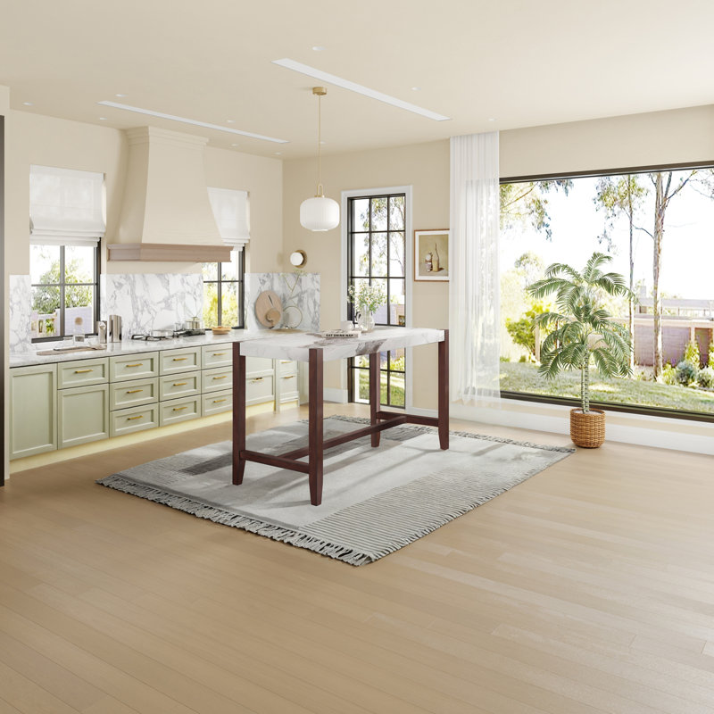 Getchell Faux Marble Counter Dining Table with Rubberwood Legs, White