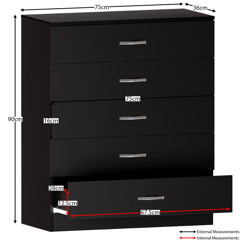 Maybery 5 Drawer 75Cm W Chest, Black