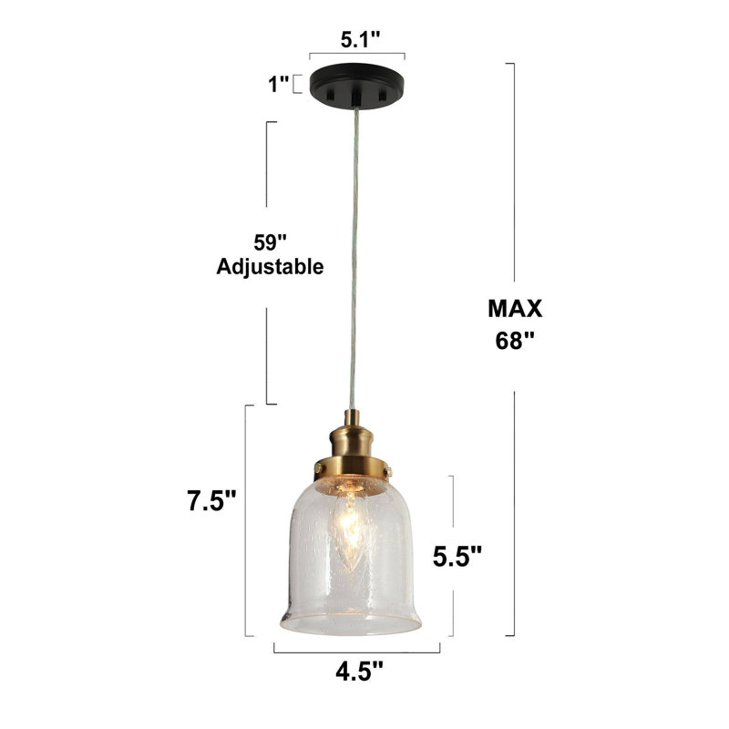 1-Light Kitchen Pendant Light Bell Glass Shade