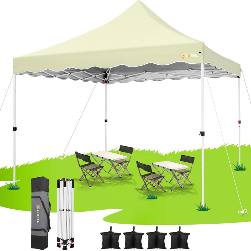 3x3m Pop Up Canopy, Easy Setup Canopy Tent with Sandbags, Khaki