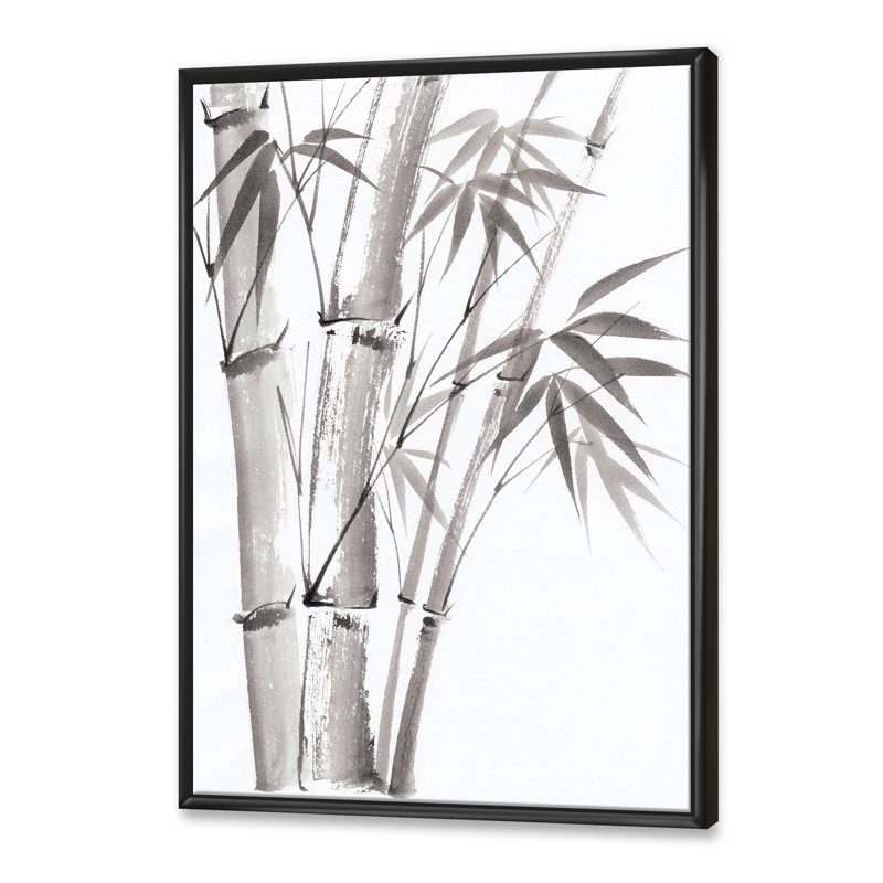 Palmier en bambou - III sur toile, H 40 po x l 30 po x 1,5 po, Cadre flottant noir