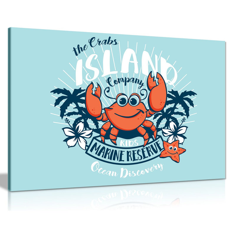 Crab Cartoon 1 Piece Wrapped Canvas Wall Art, 20cm H x 30cm W