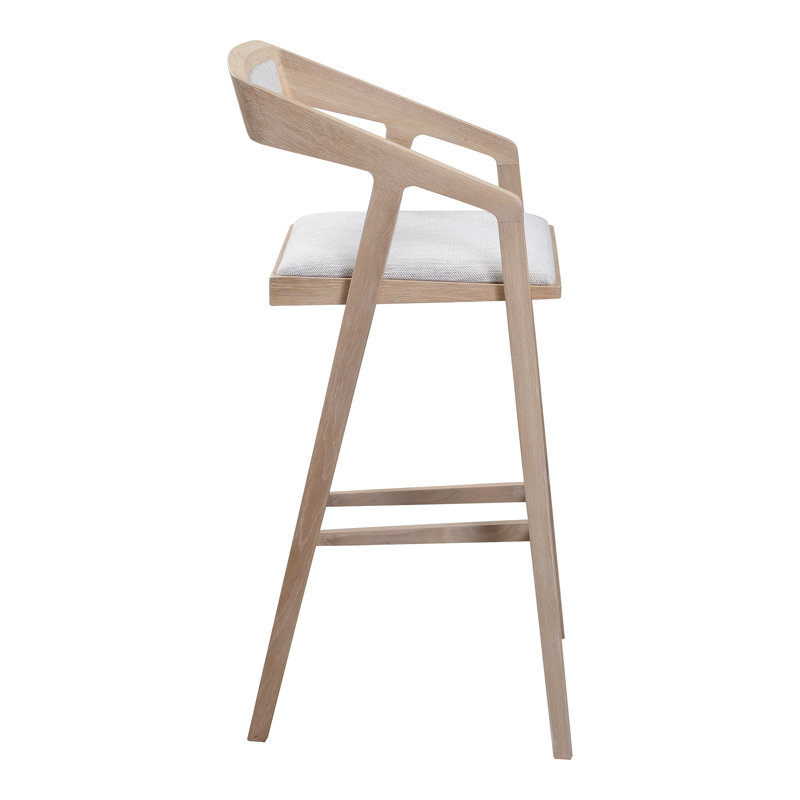 Padma 26" Bar Stool, Light Gray Faux Leather/Natural Frame, Counter Stool (25.9” Seat Height)