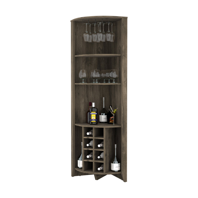 Millwood Pines Bouvet Corner Bar Cabinet with 3 Shelves, 8 Wine Cubbies ...