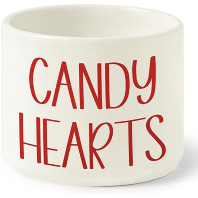 Candy Dish Cauldron - Valentine's Day Mini Ceramic Candies Bowl Tiered Tray Decor, Snack Serving Bowl Table Wishes Accents for Valentines Themed Party Home Kitchen Gifts (Red Candy Hearts)