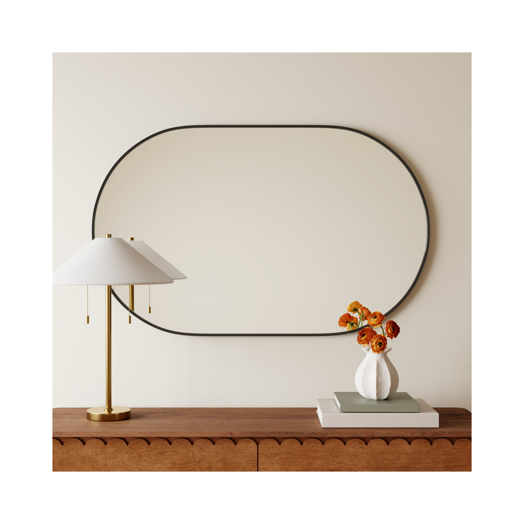 Elington Metal Oval Mirror, Black, 48"  x 30" 
