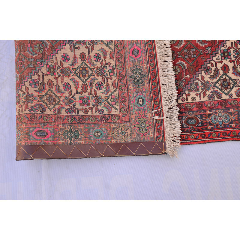 Tapis à main one-of-kind noué la beige/rouge 3 pi 4 po x 5 pi 2 po