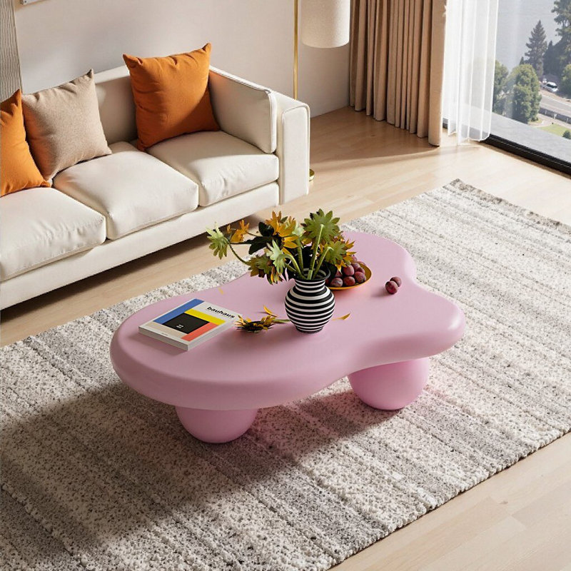 Table basse de 40 pouces en forme de nuage, table basse basse avec 3 pieds sphériques pour le salon, rose, Rose, Rose