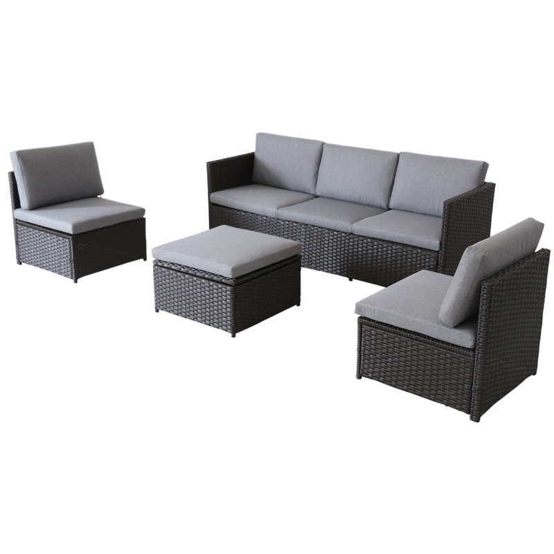 Ensemble modulaire d'extérieur en résine tressée avec coussins 4 pièces Savannah