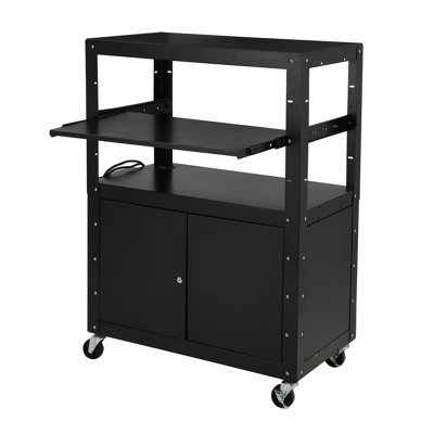 Chariot multimédia AV à 2 couches de 26 pouces de hauteur avec chariot électrique multi-usage avec 4 roulettes et 2 freins verrouillables pour le bureau et les écoles