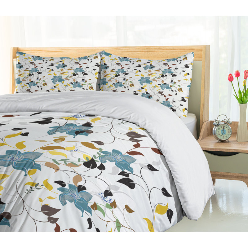 Multicolor Floral Pattern Queen Duvet Cover Set with Pillow Shams