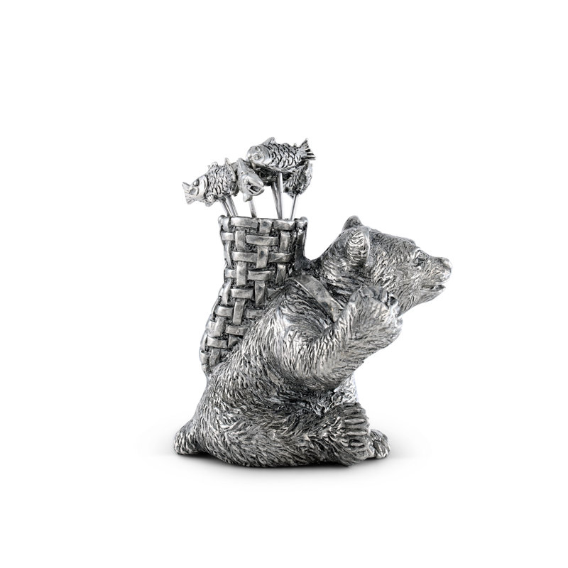 Woodland Creatures Pewter Camping Bear with Fish Cheese Marker