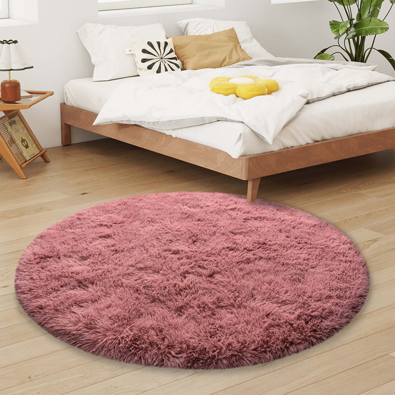 5ft Round Shag Rugs for Living Room, Soft Round Fluffy Rug for Bedroom, Nursery, Teen Rooms Home Decor, Blush Pink, Round 5'
