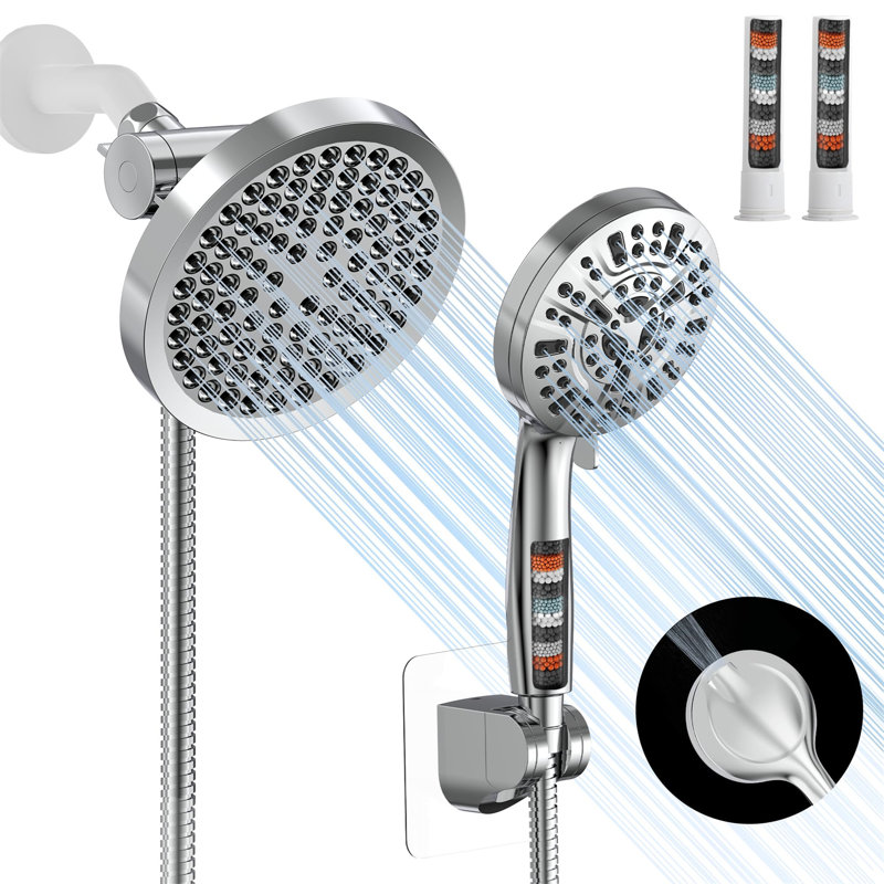 Pomme de douche double Premium avec douchette et système de filtration avancé, Chrome
