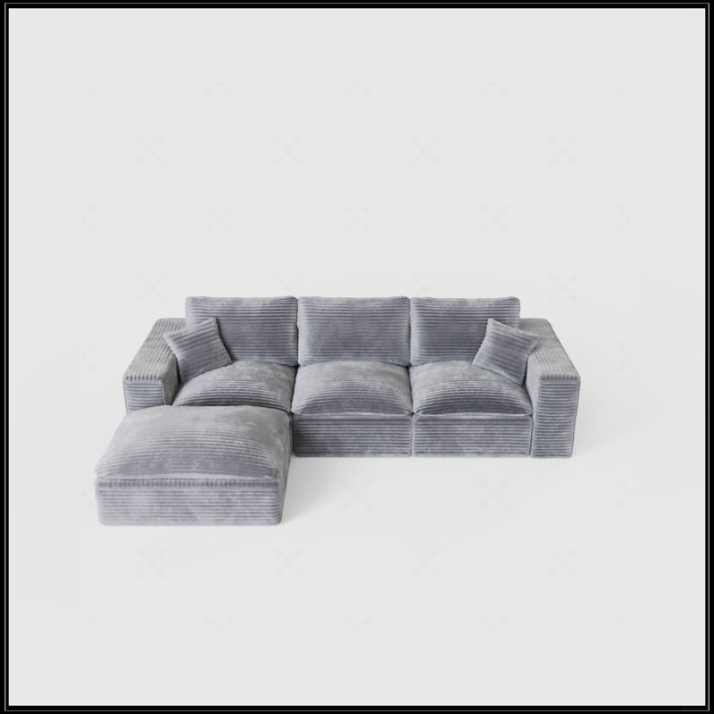 108" Cloud Sectional Couch With L-Shape Chaise, Gray