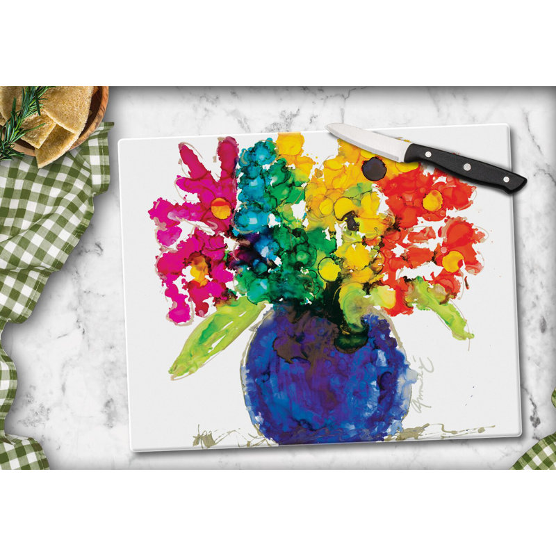 Vibrant Floral Tempered Glass Rectangular Cutting Board