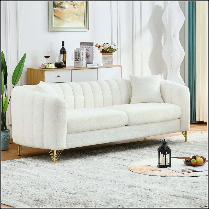 Canapé surdimensionné en chenille 3 places 83 "avec pieds en métal doré 83", Chenille blanche