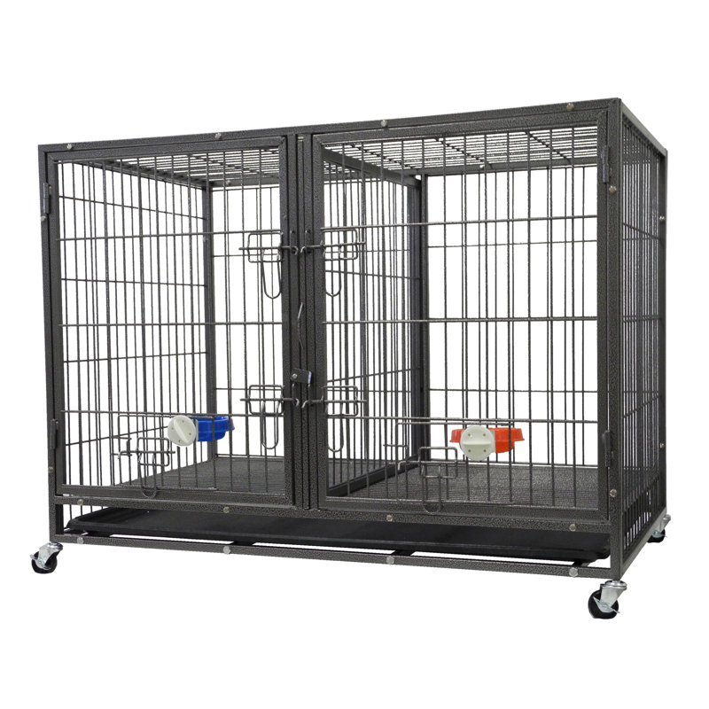 Gray Heavy Duty Stackable Rolling Pet Crate with Divider