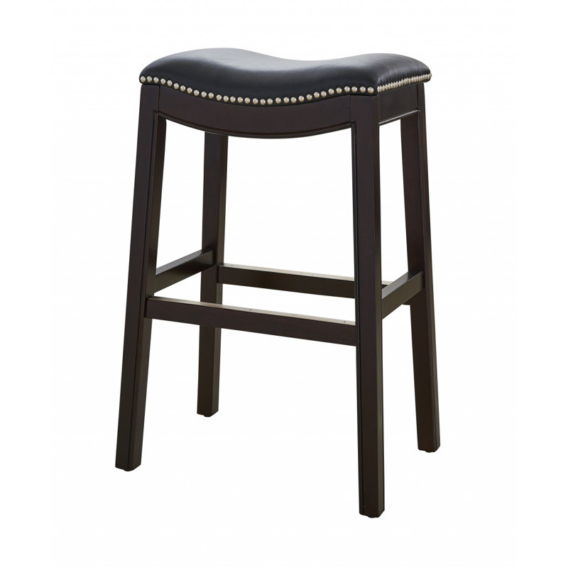 Hasitha Upholstered Counter Stool with Solid Wood Frame, Black, Bar Stool (30" Seat Height)
