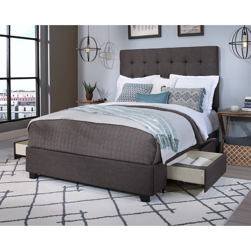 Lit plateforme tapissier avec rangement Kacy-Leigh, Très grand, Gris foncé, 4