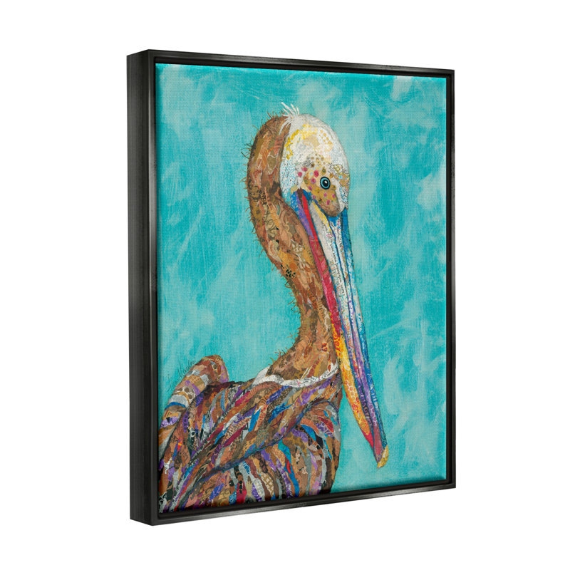 «Beautiful Pelican Bird Vivid Collage Patterns Design» par Lisa Morales - peinture sur toile tendue