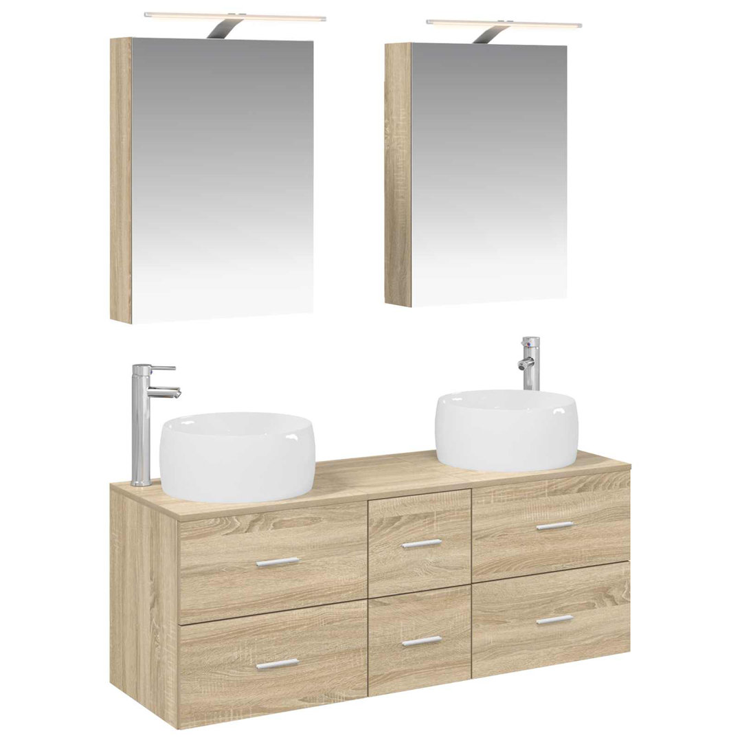 vidaXL Bathroom Furniture Set 5 pcs Engineered Wood and Glass Mirror Cabinet