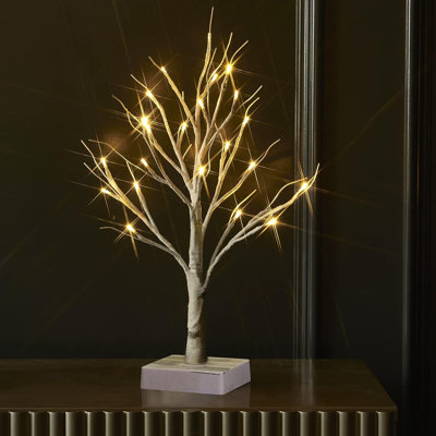 18-Inch Lighted Birch Tree with 24 LED Lights, Battery Operated Tabletop Tree with Timer for Home, Wedding and Holiday Decor
