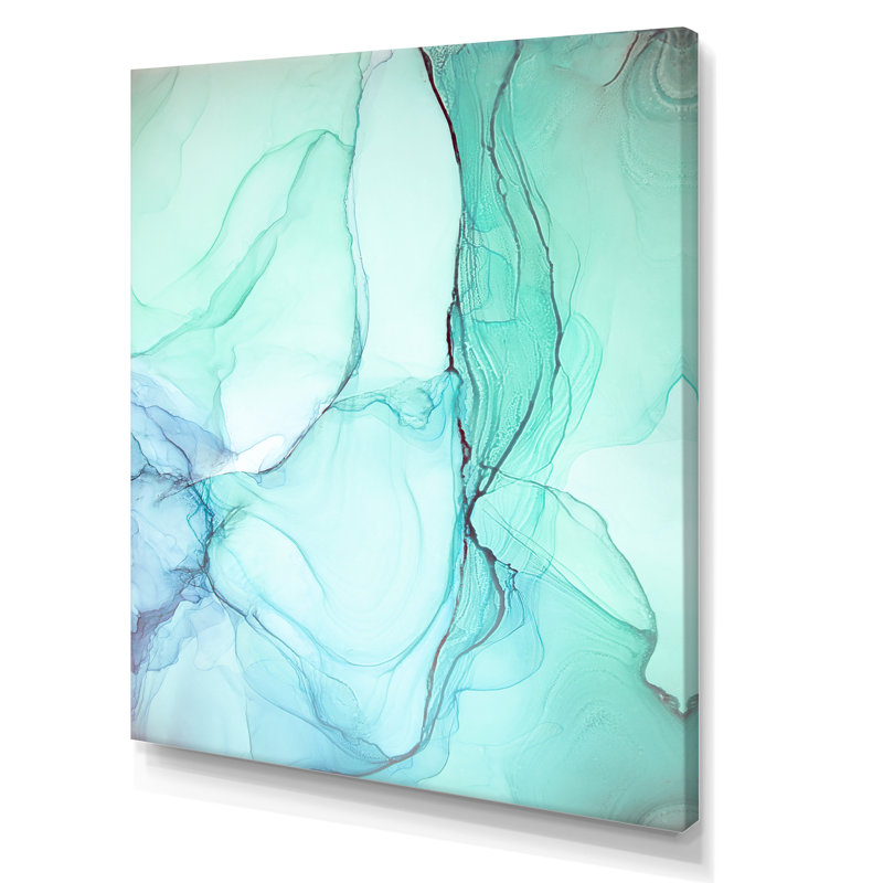 «Turquoise and Green Marble Waves II», œuvre d'art moderne sur toile, H 20 po x l 12 po x P 1 po, Toile tendue
