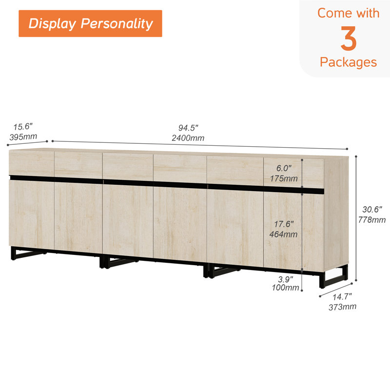 Crédence de rangement l 94,5 po Aadam, Beige