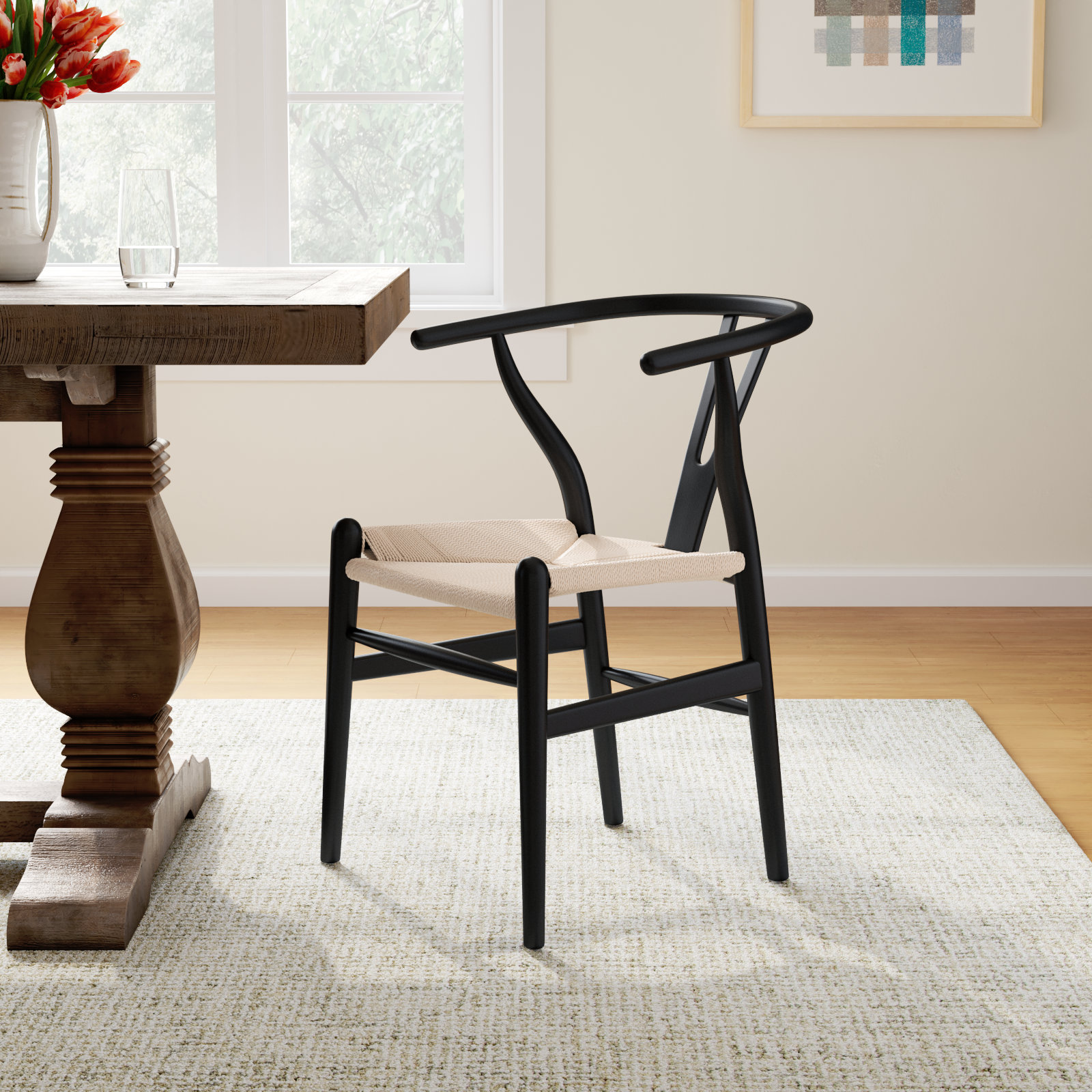 Wyn Dining Armchair, Black / Natural, 2