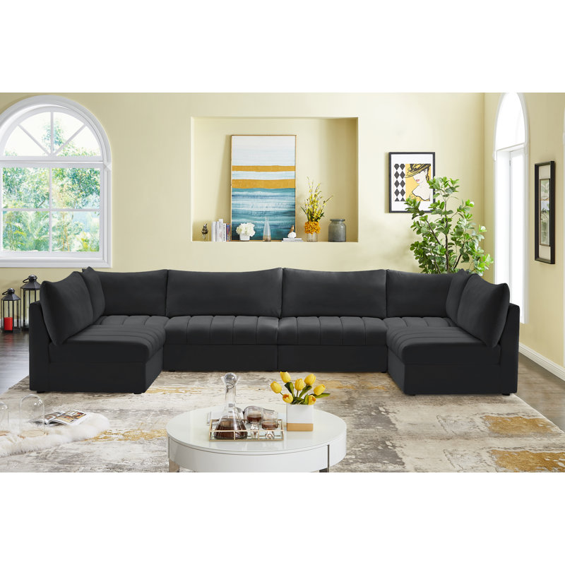 Canapé modulaire réversible en velours Haryson, Velours noir