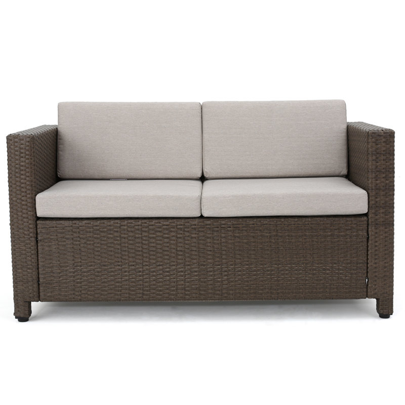 Arville Loveseat with Cushions,Patio Sofa,Love Seat,Couch, Brown Frame/Ceramic Gray Cushion