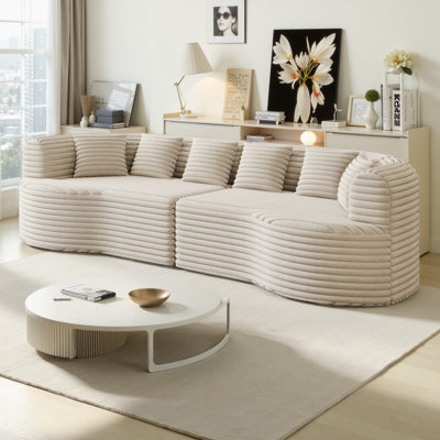 Canapé 106 po moderne sans os, canapé modulaire incurvé, canapé de luxe en mousse à mémoire de forme à 4 places en velours côtelé avec assise profonde et 6 coussins