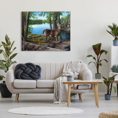 «Stupell Industries Deer in Lake Cabin Forest», art mural sur toile par Kevin Daniel