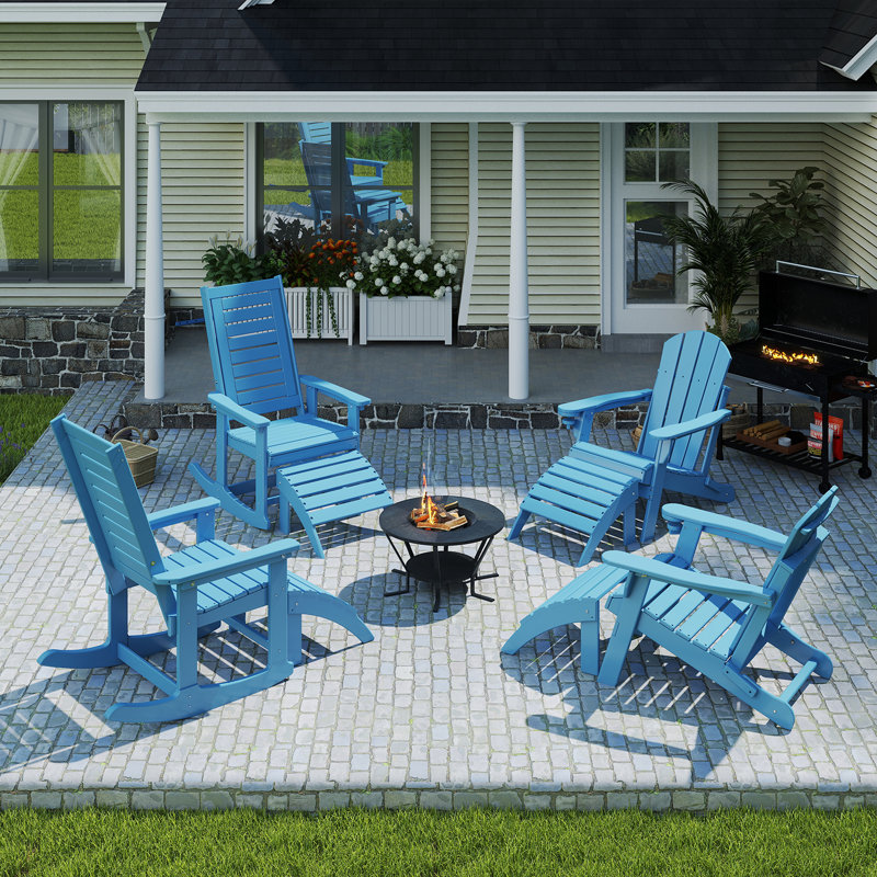 Ensemble de 4 repose-pieds Adirondack Hdpe Classic, Bleu