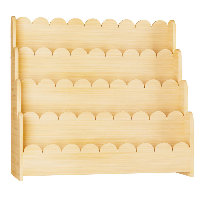 4-Tier Scalloped Bookshelf, Montessori Toddler Bookcase, Wooden Kids Book Shelf Organizer for Nursery, Playroom & Classroom
