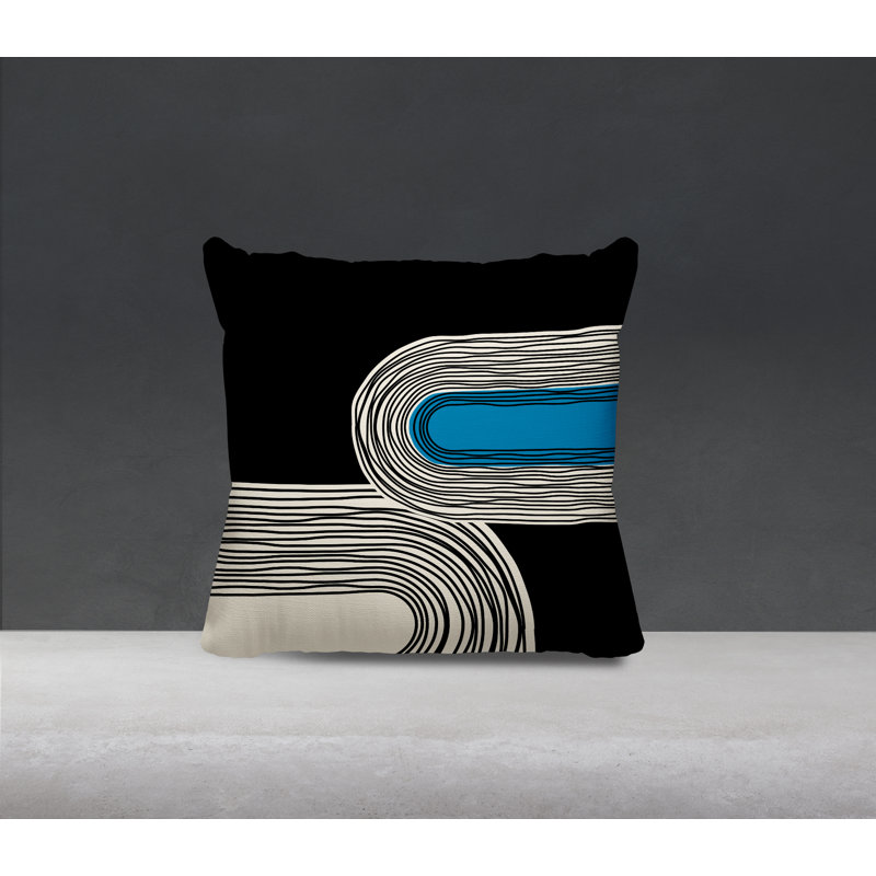 Cassie Abstract Outdoor Reversible Throw Pillow, 19"H x 19"W, Turquoise/Cream/Black