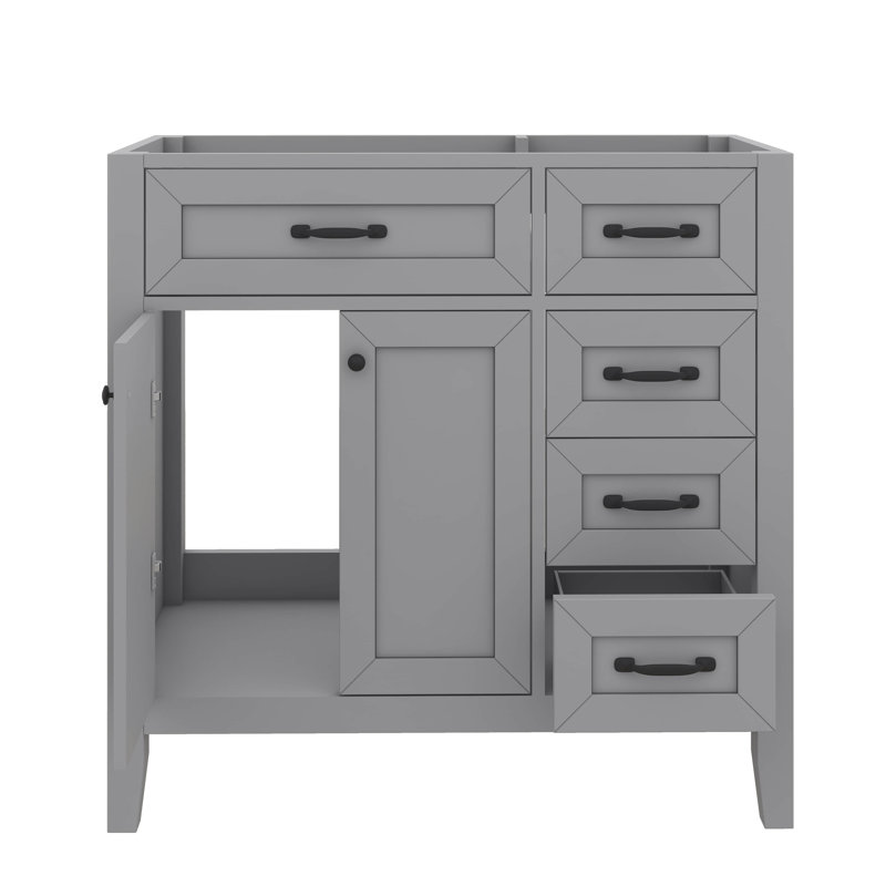 Meuble-lavabo 36 po sans lavabo, base seulement, armoire de rangement avec portes et tiroirs, Gris