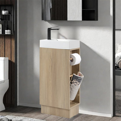 Ensemble de meuble-lavabo de salle de bain 16 pouces en frêne naturel