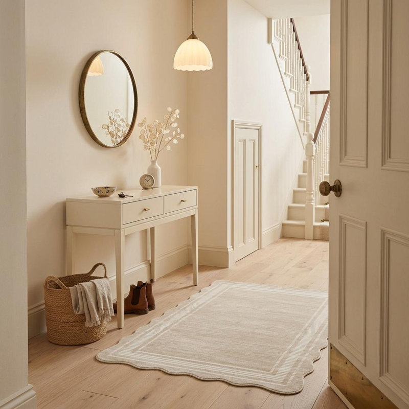 Striped Machine Printed Area Rug, Cream, Rectangle 120 x 170 cm