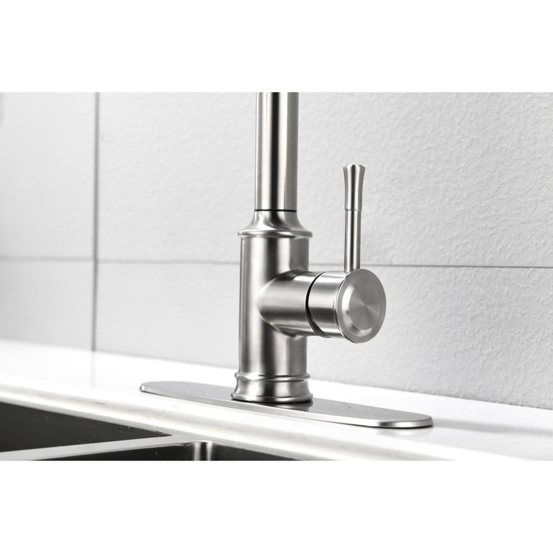 Brushed Nickel Kitchen Faucet With Pull Out Spray Head And Stainless Steel Construction Sink Single Handle For Easy Use