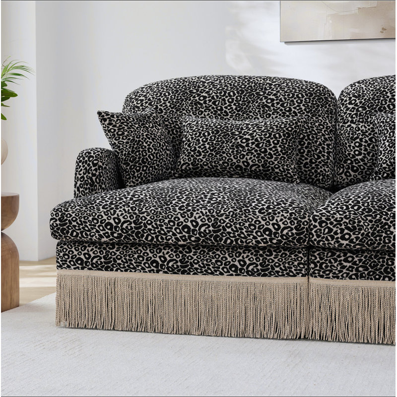 Canapé Comfy Chenille Leopard, Chenille noire / blanche